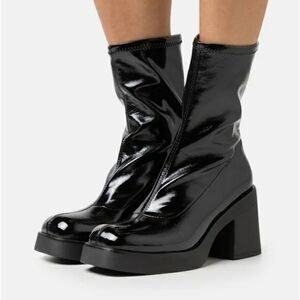 Call It Spring Vegan Patent Leather Chunky Booties Size 9